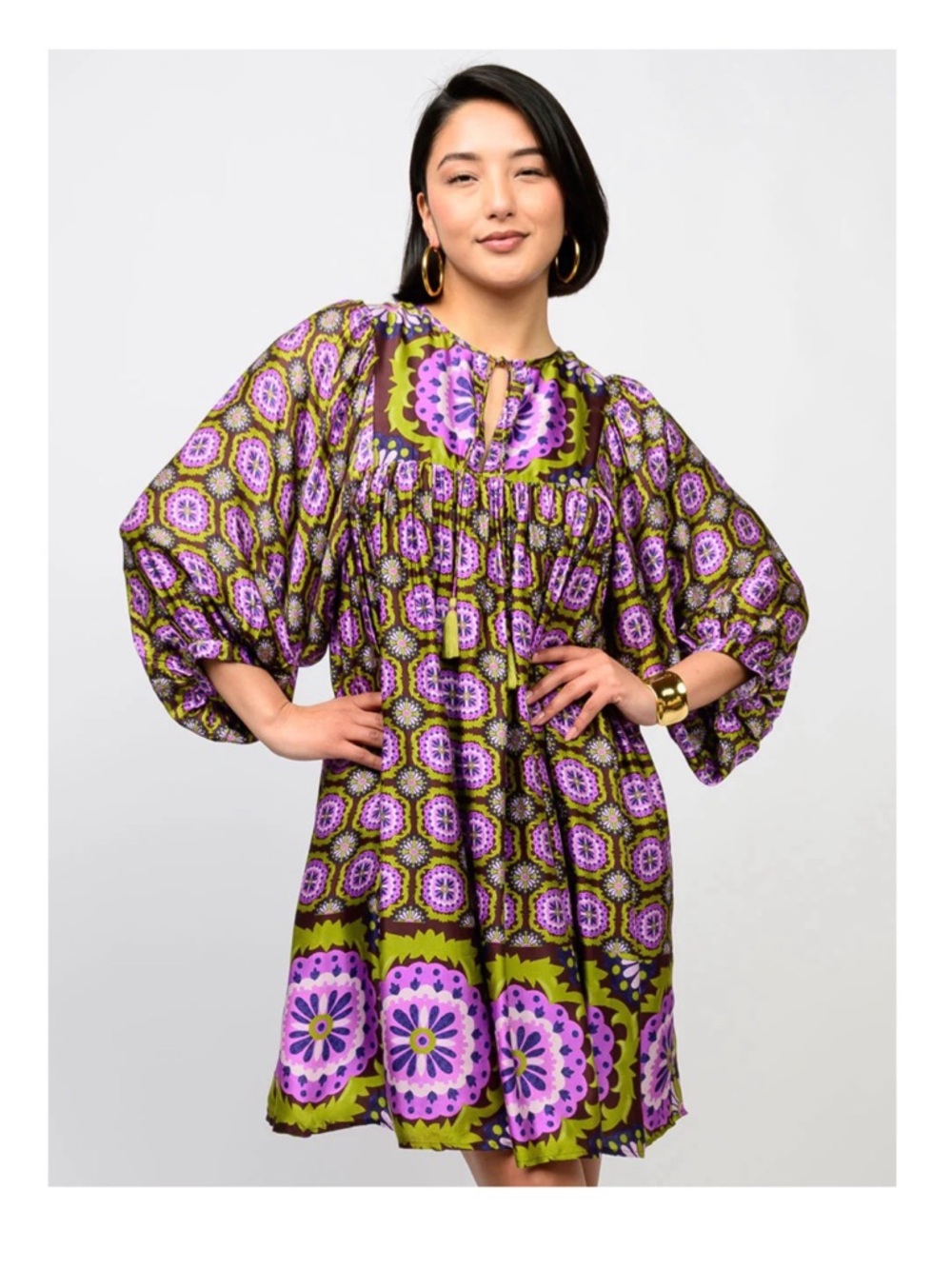 UNCLE FRANK by Ivy Jane Medallion Border Purple Babydoll Dress Cottage XS